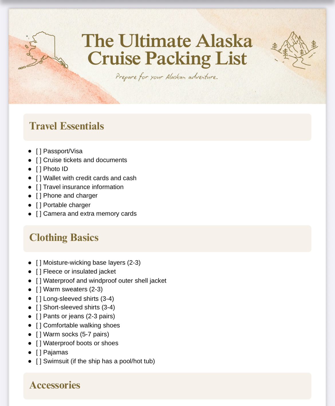 Alaska Complete Packing List